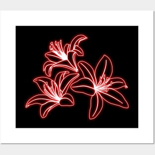 Red Neon Lys Flowers Posters and Art